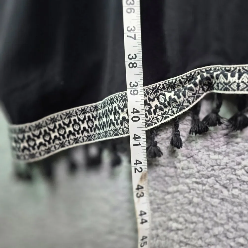 H&M Coachella Open Front Black Tassel Trim Festival Cover Up L Boho
